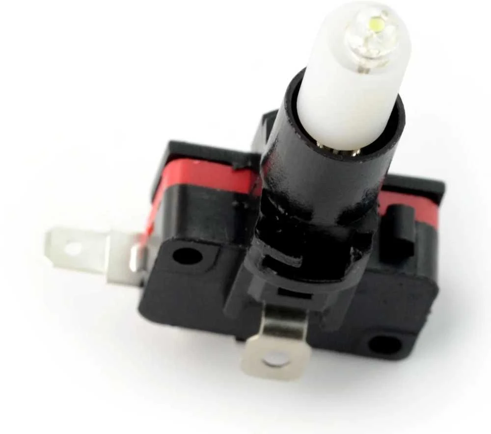 Juodas mechaninis mygtukas su baltu LED