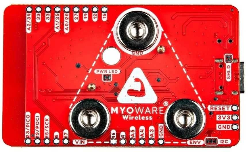MyoWare 2.0 Wireless Shield raudona kontaktų plokštė