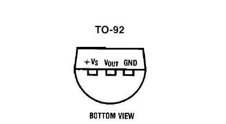 LM35DZ temperatūros jutiklio kontaktų schema
