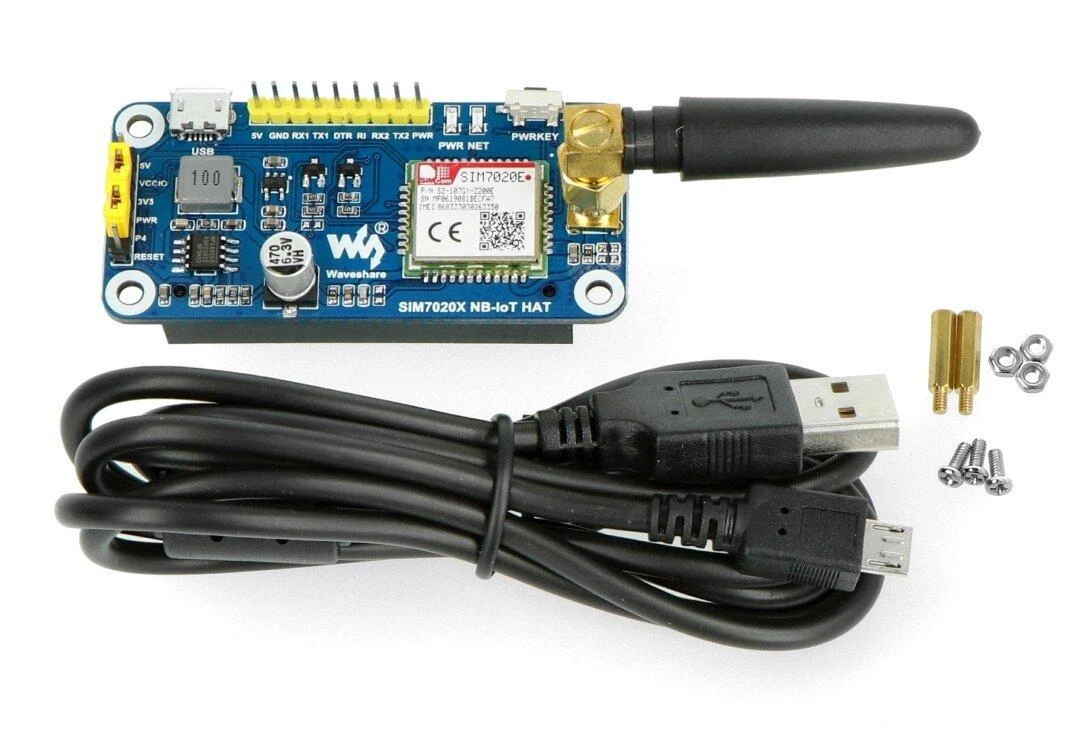 NB-IoT HAT modulis su antena ir USB laidu