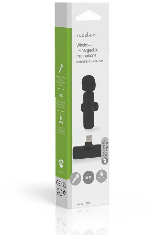 Nedis Belaidis prisegamas įkraunamas USB-C mikrofonas