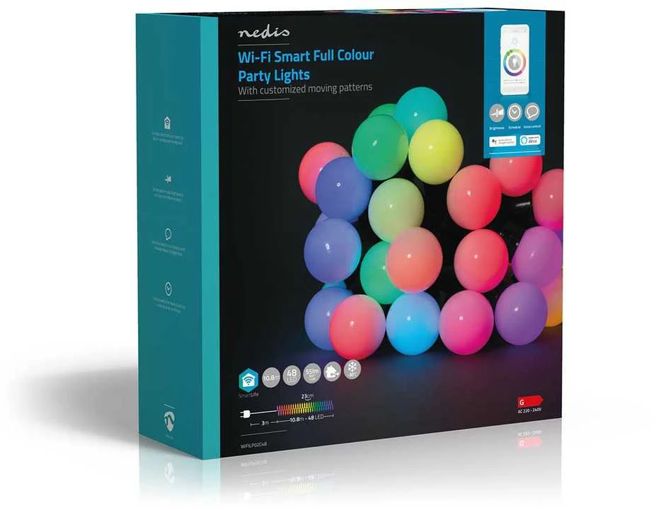Nedis Išmani LED girlianda, 230Vac, 10,8m, 48 x Ø30mm LED, RGB+, Wi-Fi, TUYA