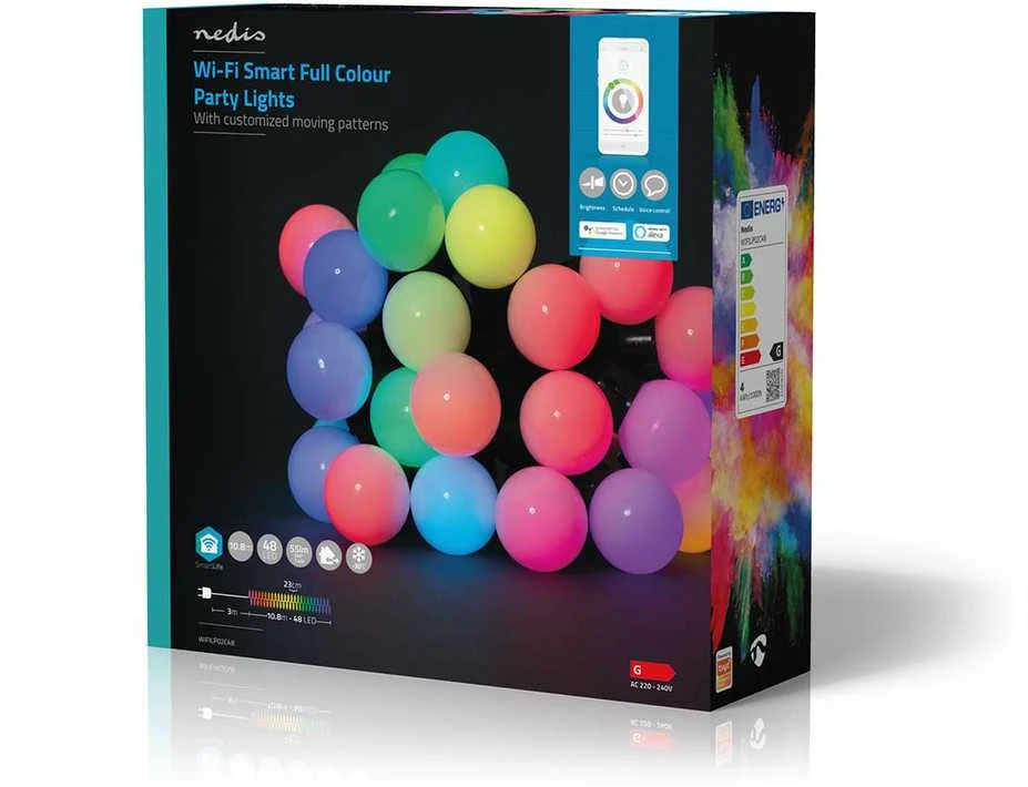 Nedis Išmani LED girlianda, 230Vac, 10,8m, 48 x Ø30mm LED, RGB+, Wi-Fi, TUYA