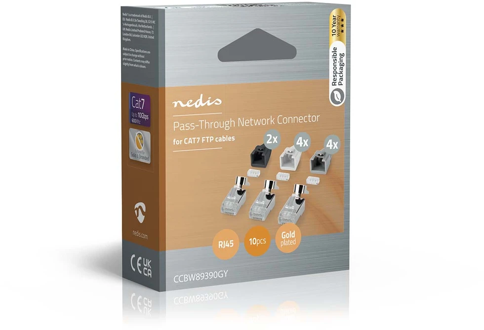 Nedis Kištukas RJ45 (8P8C) Pass Through CAT7 FTP kabeliui (10 vnt)