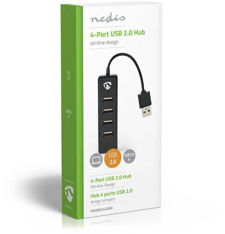 Nedis Šakotuvas USB 2.0, 4 prievadai, juodas