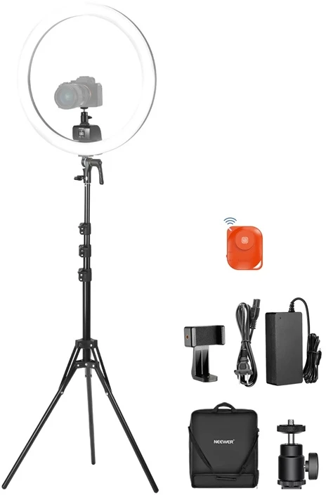 „Neewer SRP18C“ 17 cm asmenukių rinkinys su apvalia LED telefono lempute