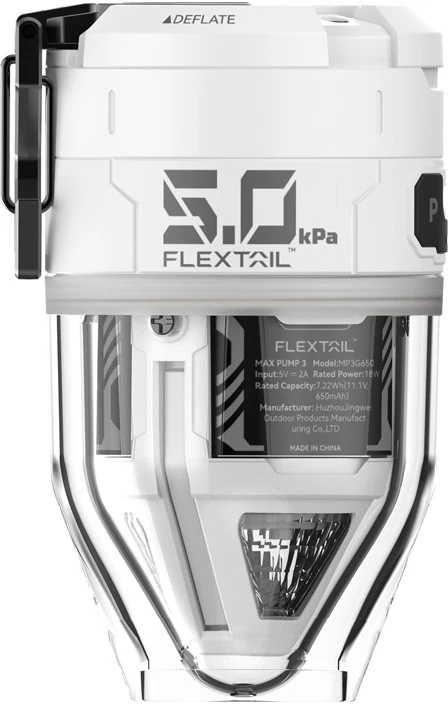 FLEXTAILGEAR nešiojama elektrinė oro pompa su apšvietimu, 15 W, 5,0 kPa, USB įkrovimas, MP3G650-WT