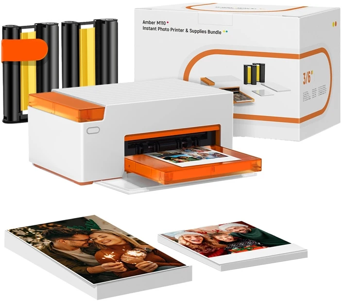 „Liene Amber M110“ 4x6 colių nešiojamas nuotraukų spausdinimo spausdintuvas su 60 lapų 4x6 colių fotopopieriaus