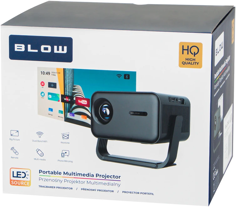 Nešiojamas projektorius BLOW AndroidTV FullHD MaxView, baltas