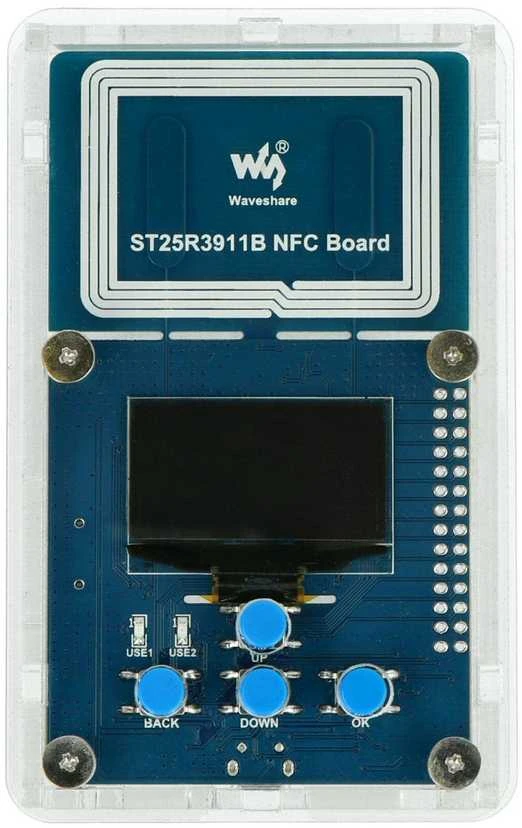 ST25R3911B NFC kūrimo plokštė su ekranu ir mygtukais