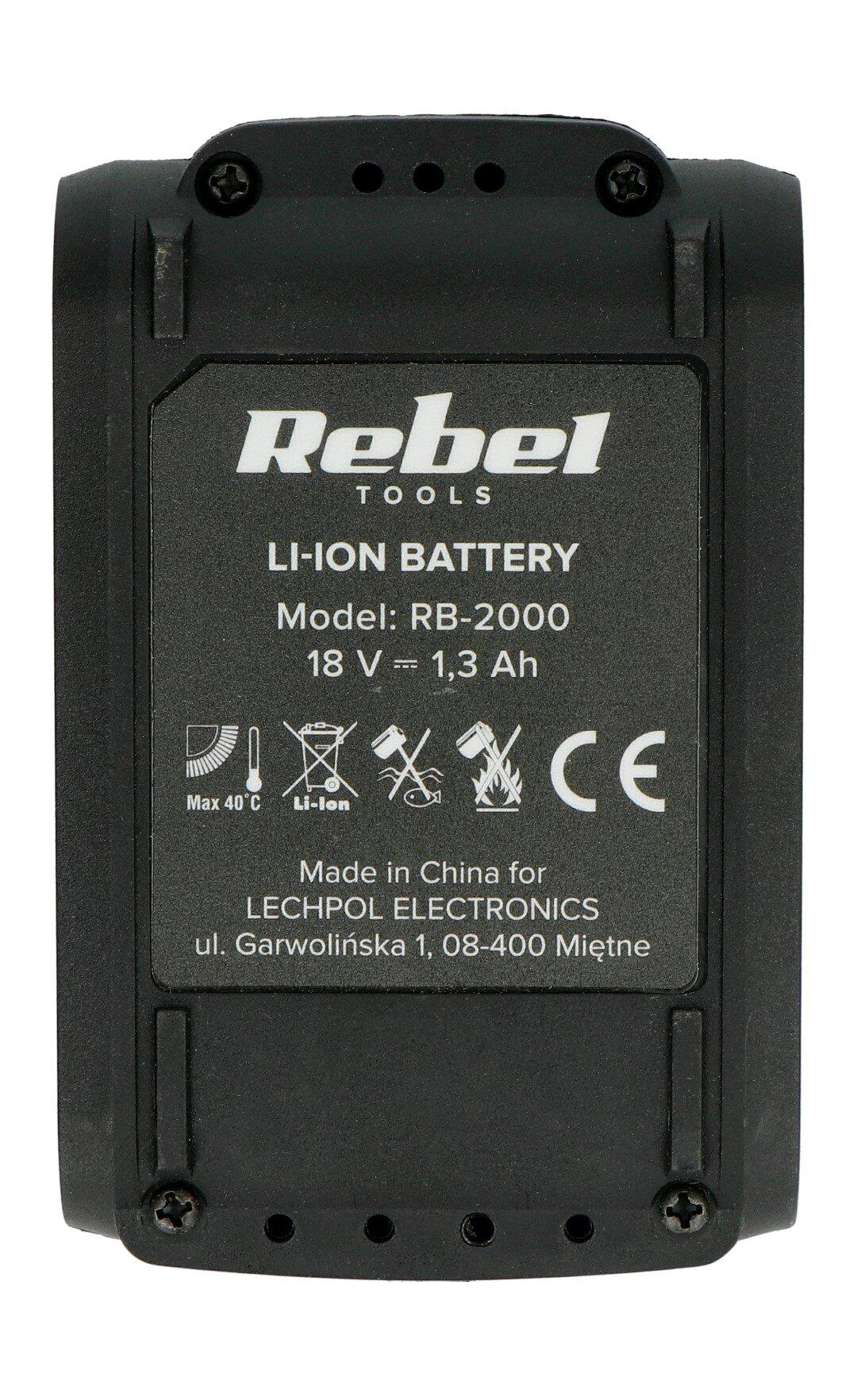 Nuimamas ličio jonų akumuliatorius Rebel RB-2000 18V 1.3Ah