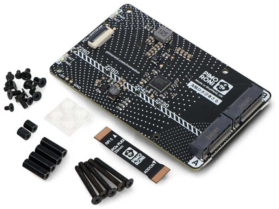 NVMe Base Duo išplėtimo plokštė – skirta Raspberry Pi 5 – Pimoroni PIM704