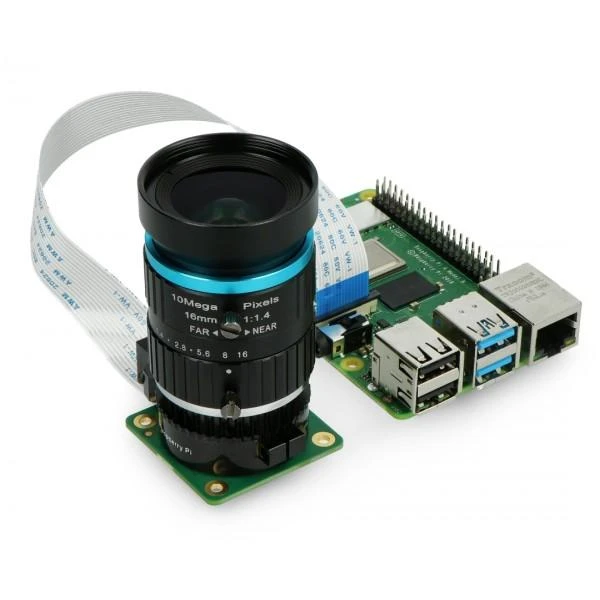 16mm C-mount objektyvas su Raspberry Pi kameros plokšte