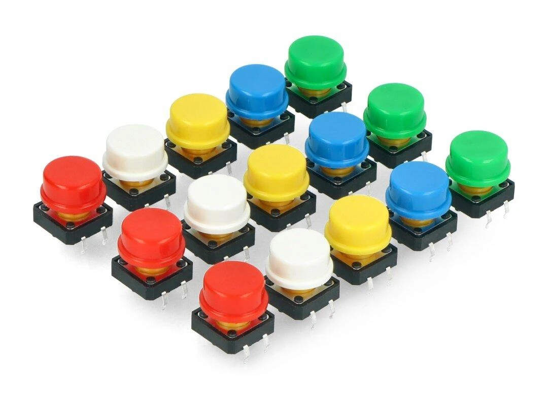 Taktiniai jungikliai 12x12mm su spalvotais klavišais
