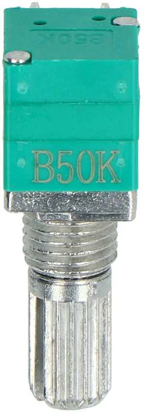 B50K potenciometras su rifliuota ašimi