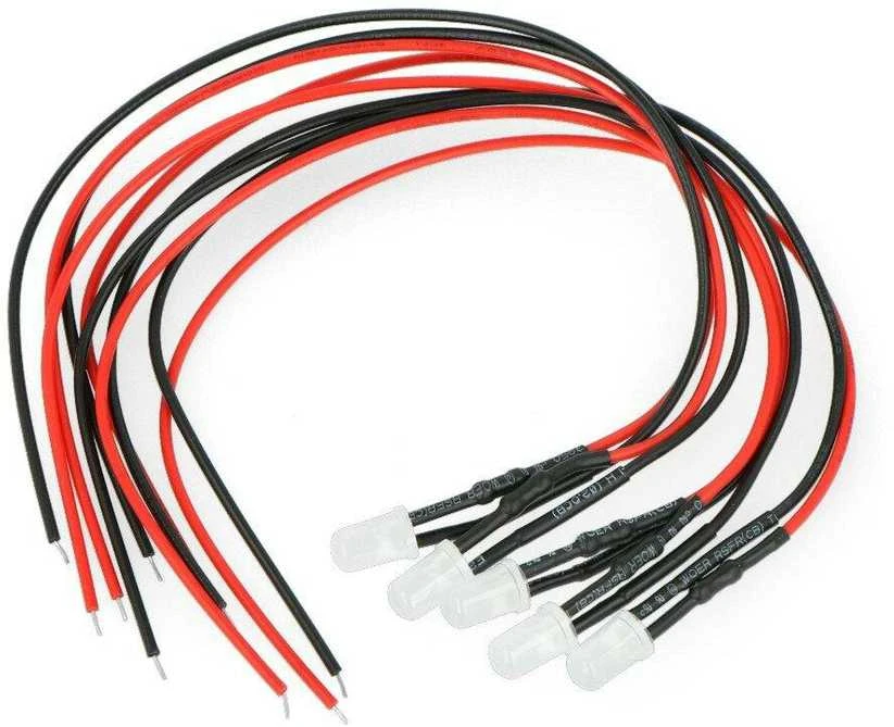 Oem 5mm 12V LED su rezistoriumi ir kabeliu - žalia