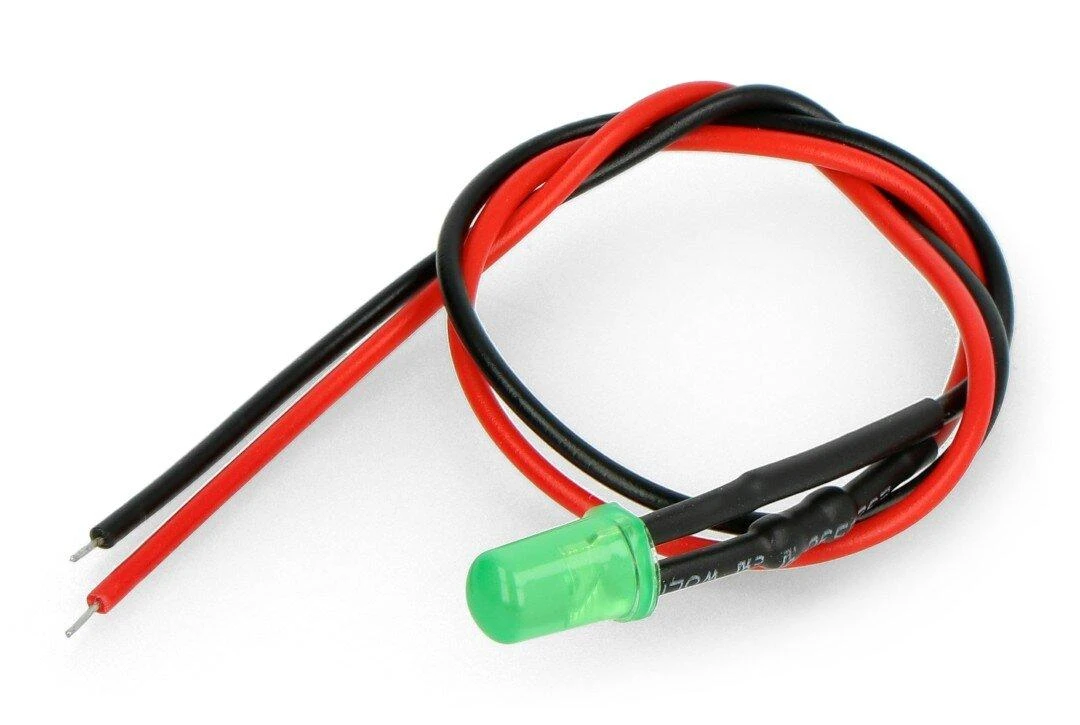 Oem 5mm 12V LED su rezistoriumi ir kabeliu - žalia