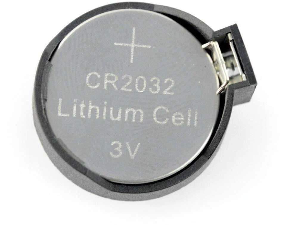 CR2032 baterijos laikiklis su metaliniu fiksatoriumi