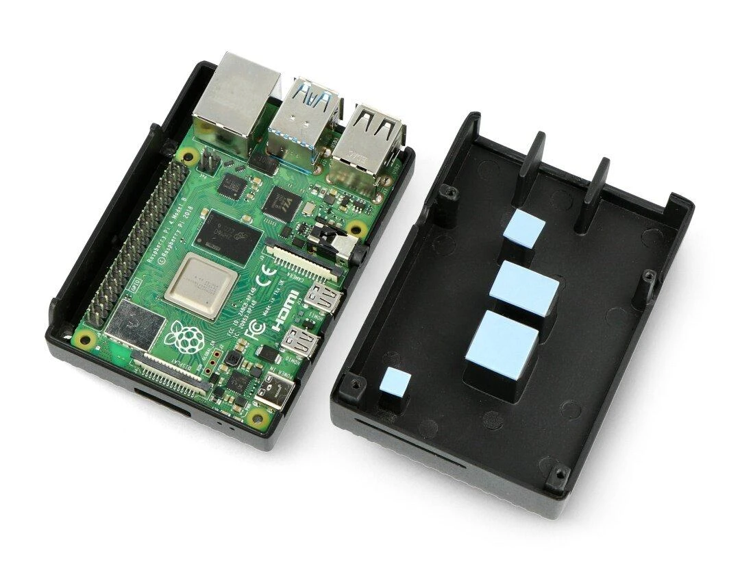 Oem Dėklas skirtas Raspberry Pi 4B - su išpjovomis - aliuminis - juodas