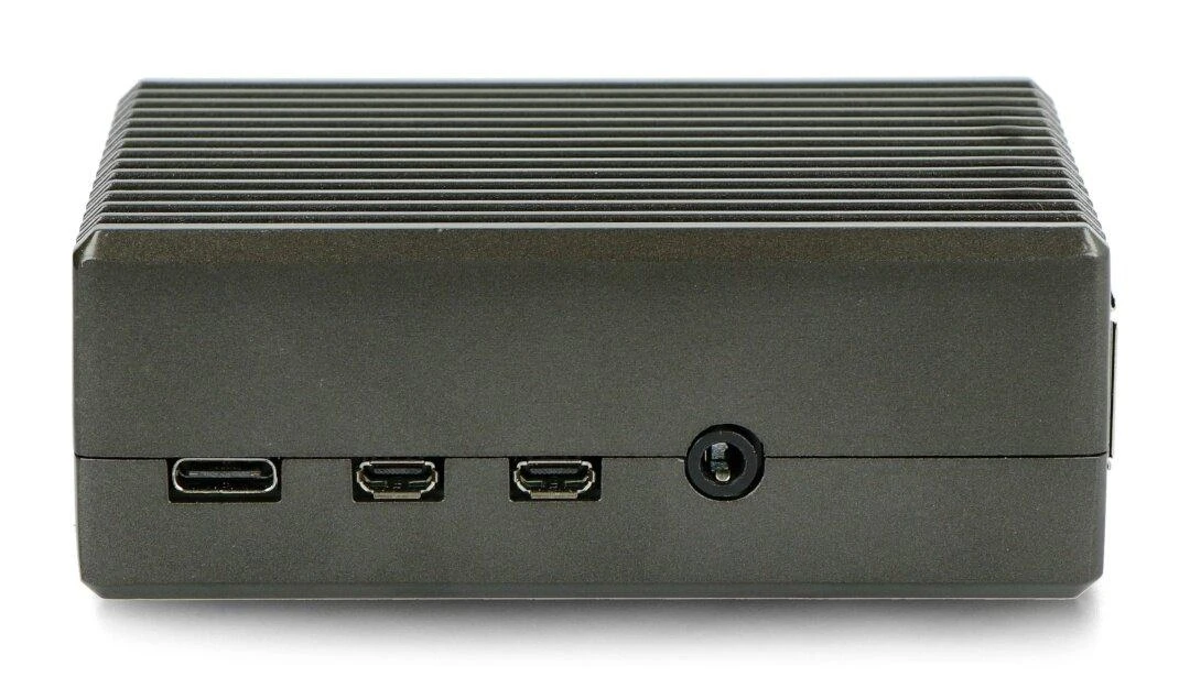 Raspberry Pi 4B aliuminio dėklas su jungčių išpjovomis