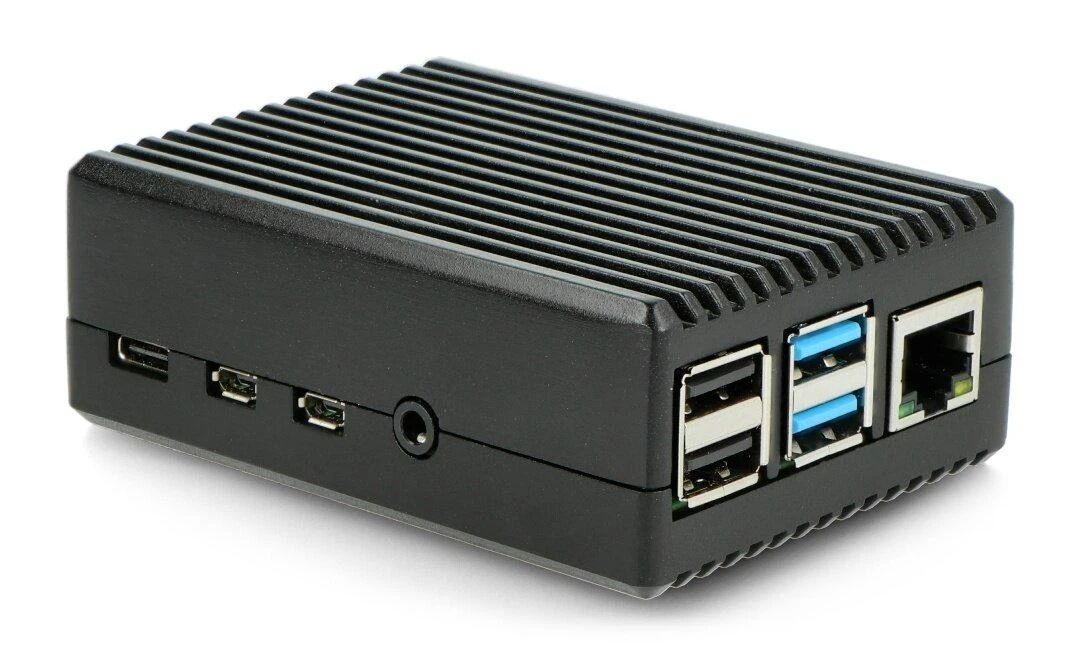 Oem Dėklas skirtas Raspberry Pi 4B - su išpjovomis - aliuminis - juodas