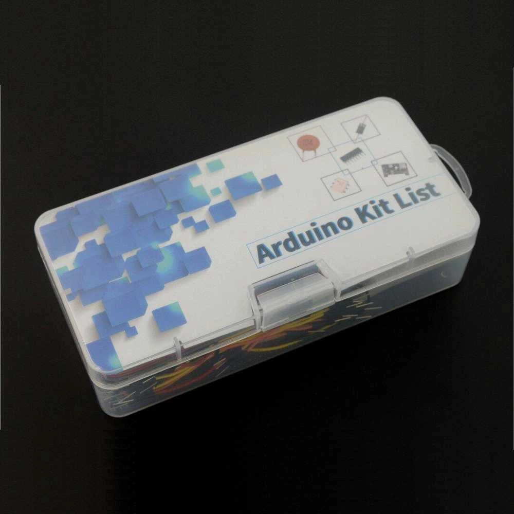 Elektronikos komponentų rinkinys permatomoje dėžutėje