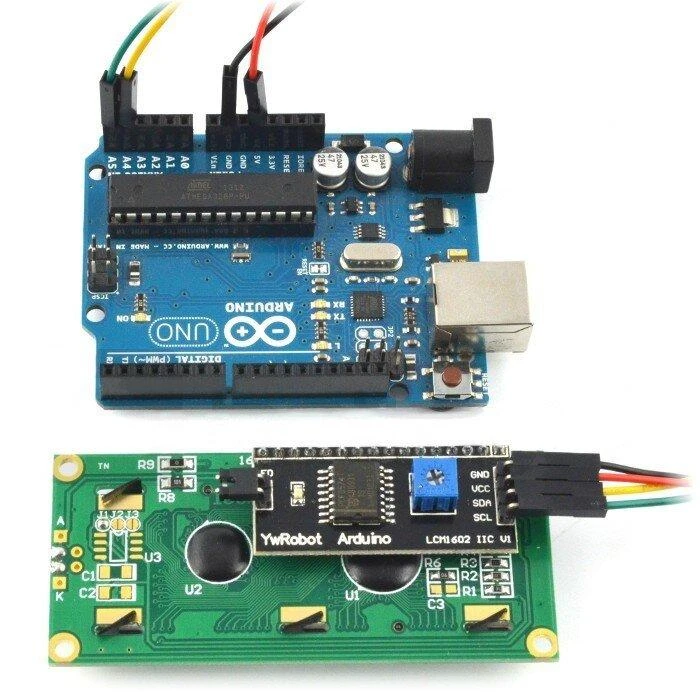 LCD ekranas su I2C adapteriu ir Arduino plokšte