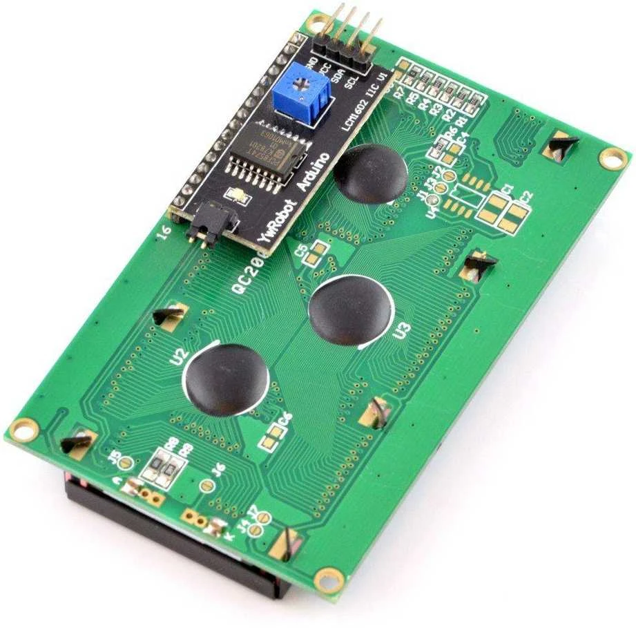 LCD 4x20 ekranas – galinė pusė su I2C adapteriu