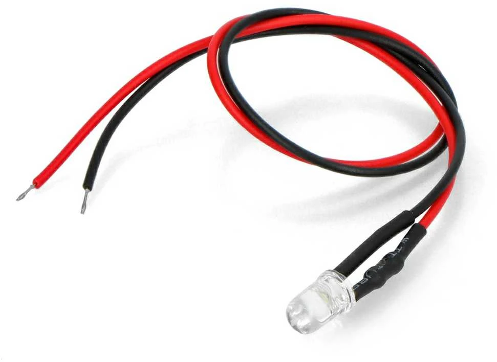 Oem LED 5mm 12V su rezistoriumi ir laidu - baltas - 5 vnt