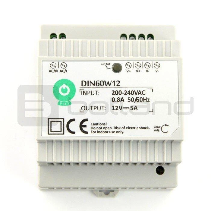 Mpl Power Oem Maitinimo šaltinis DIN60W12 montuojamas ant DIN bėgio 12V 5A 60W