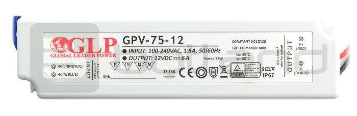 TST 72W LED Maitinimo šaltinis GLP 12V IP67