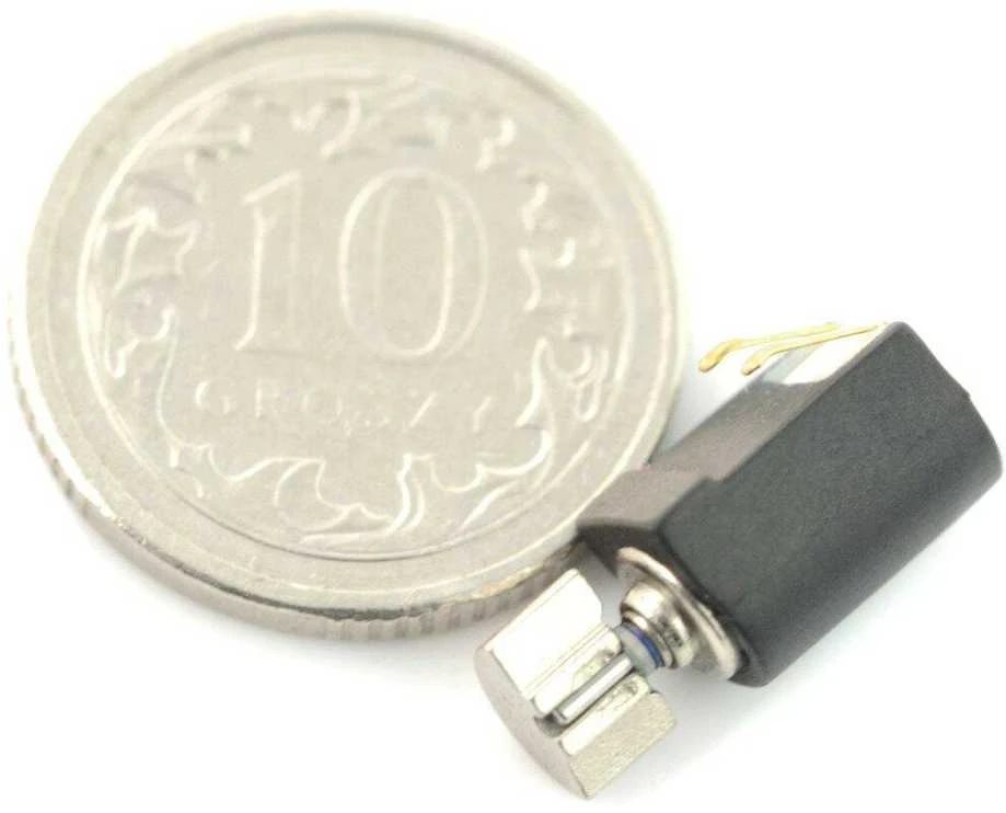 Mini vibracinis variklis MT35 - dydžio palyginimas su moneta