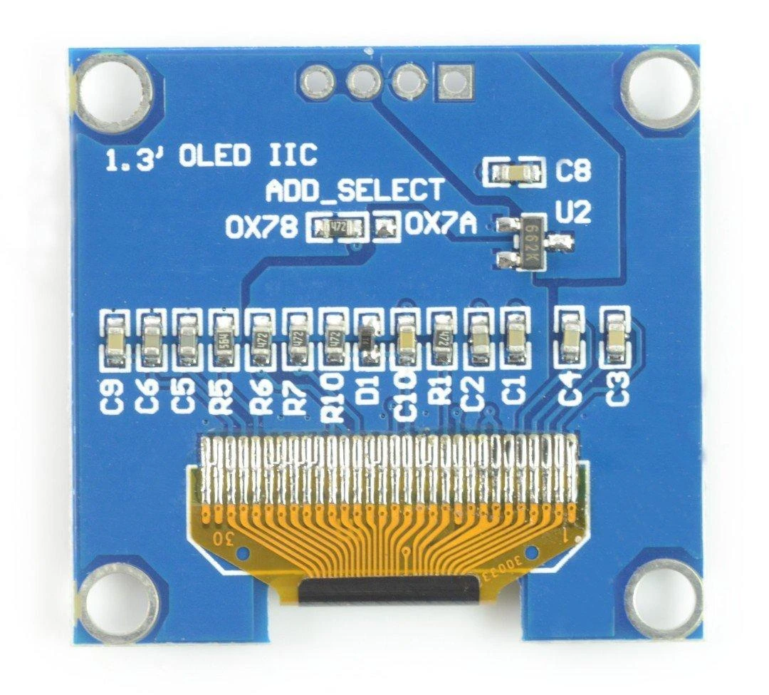 1.3 colio OLED modulio galinė pusė su I2C jungties elementais