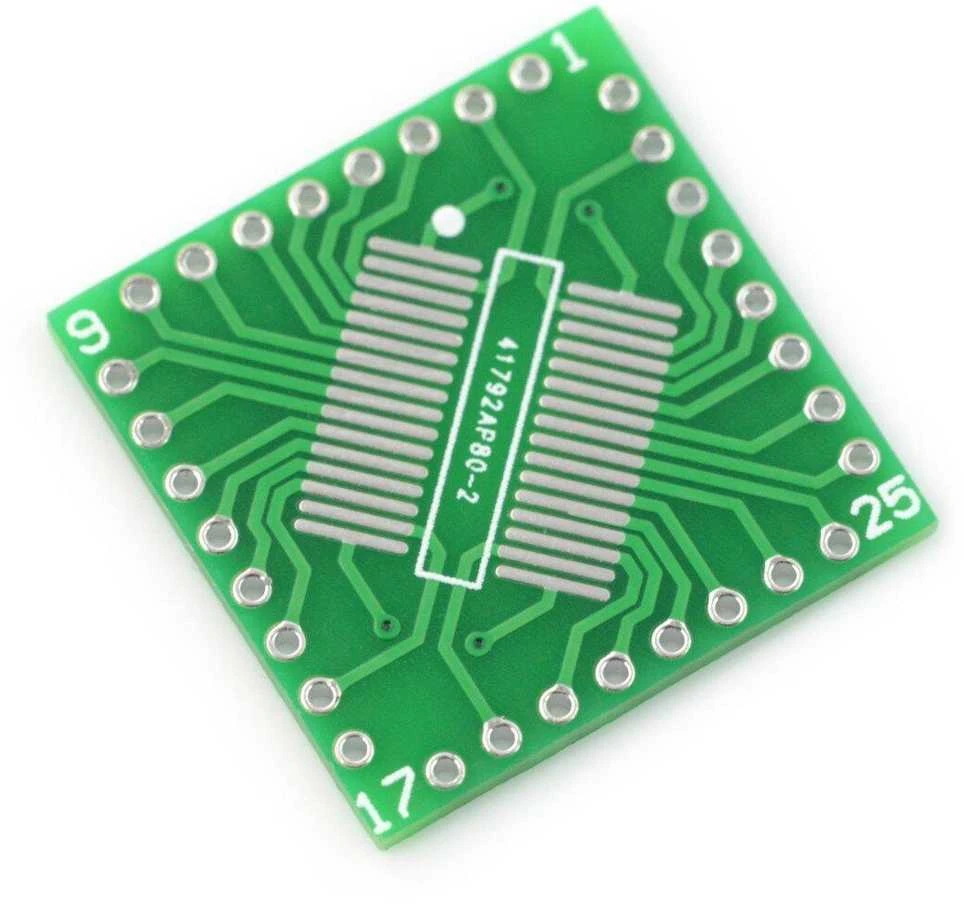 Žalia QFP32 į DIP32 adapterio plokštė