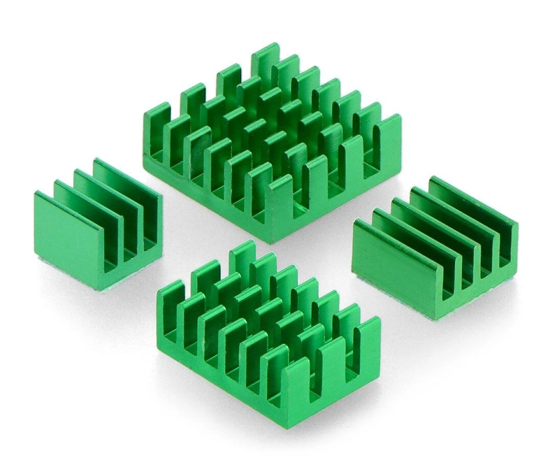 Žali Raspberry Pi aliumininiai radiatoriai, 4 vnt.