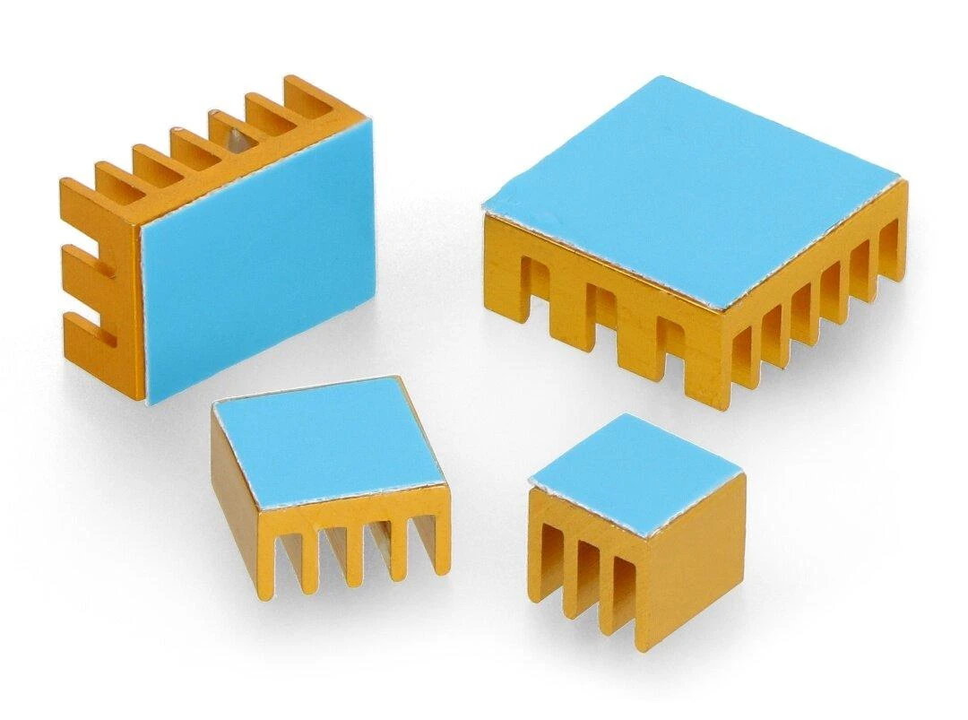 Oem Radiatorių rinkinys, skirtas Raspberry Pi - su šilumos perdavimo juosta - auksinis - 4 vnt