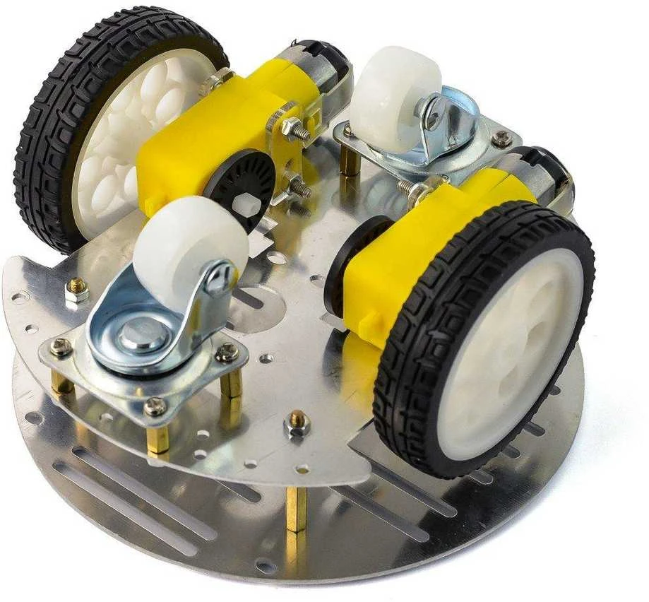 Apvali 2WD roboto važiuoklė su geltonais varikliais