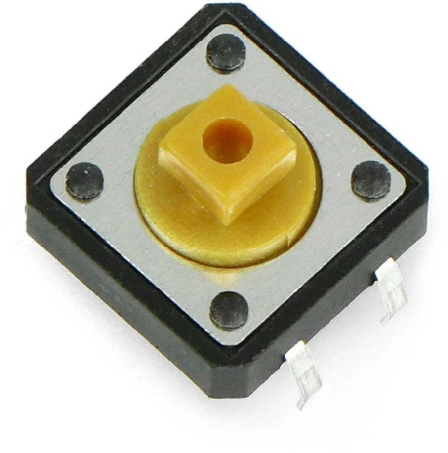 Taktilinis kvadratinis jungiklis 12x12 mm geltonu paspaudimu