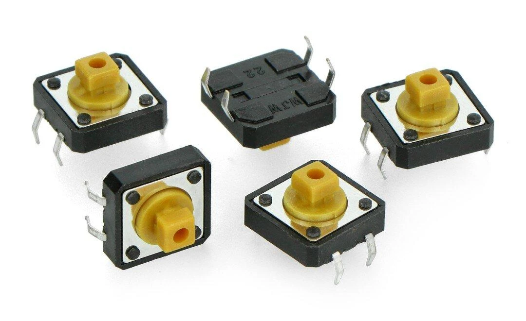 Taktinis jungiklis 12x12mm su geltonu paspaudimo mechanizmu