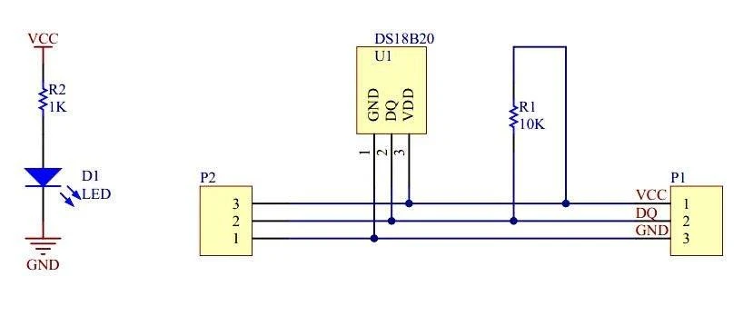DS18B20 jutiklio pajungimo principinė schema