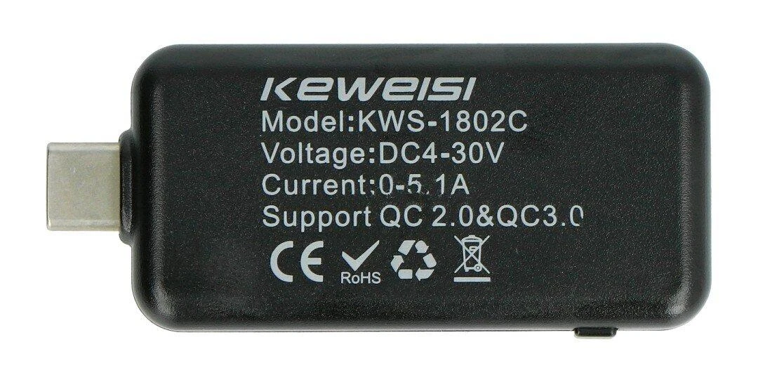 Oem USB testeris Keweisi KWS-1802C srovės ir įtampos matuoklis iš USB C prievado - juodas