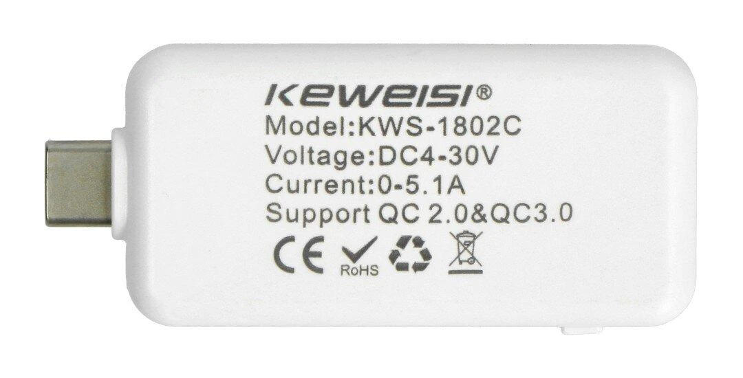 Oem USB testeris Keweisi KWS-1802C srovės ir įtampos matuoklis iš USB C prievado - baltas
