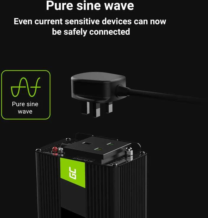 Oem Žalias Cell® automobilio keitiklio keitiklis nuo 24V iki 230V grynas sinusinis 150W/300W su USB