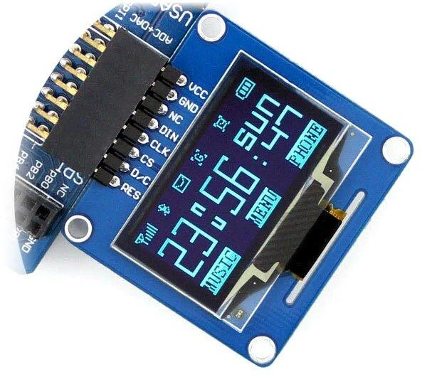 OLED ekranas mėlynas, 1.3” (A), 128x64px SPI/I2C, kampinės jungtys, Waveshare 10444