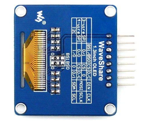 OLED ekranas mėlynas, 1.3” (A), 128x64px SPI/I2C, kampinės jungtys, Waveshare 10444