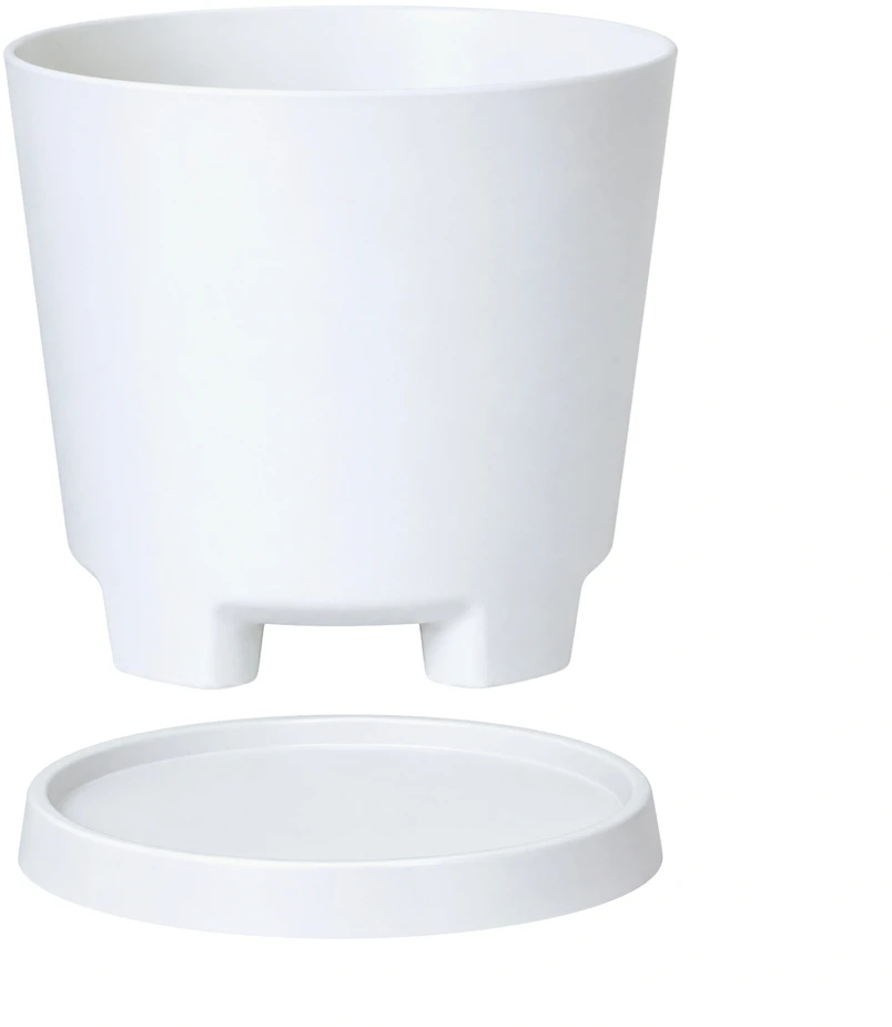 Oliz 19.5 cm baltas plastikinis gėlių vazonas su drenažo skylėmis ir