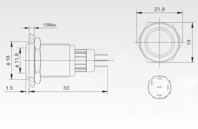 PBW-16AP jungiklio techninė schema ir matmenys