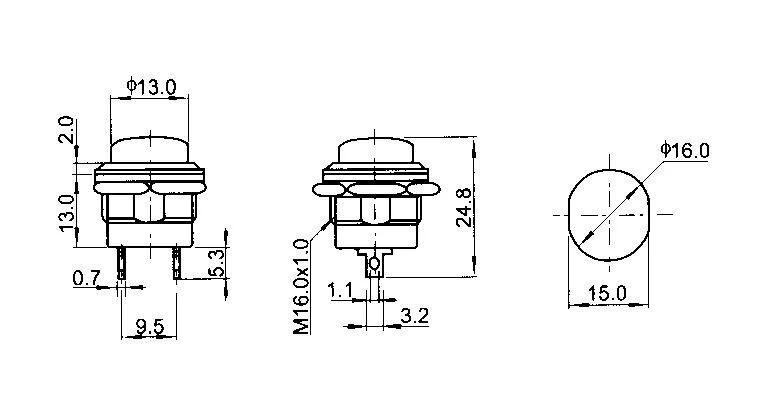 Oem ON-OFF mygtukas, momentinis, apvalus 250V/3A - raudonas - 5 vnt