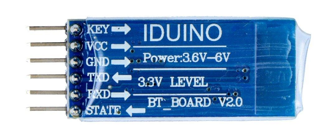 HC-05 Bluetooth modulis su kaiščių žymėjimu