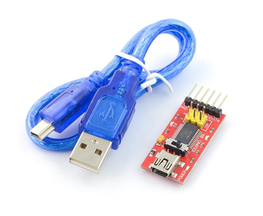 Openplatform Keitiklis USB-UART FTDI FT232RL miniUSB + USB laidas